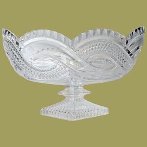 Vintage 1960s Cut Lead Crystal Footed Gondola Bowl by Bohemia Crystal